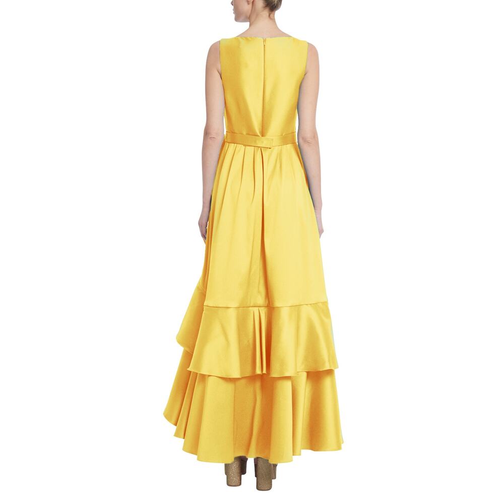 Badgley Mischka Women's Cascading Ruffle Rosette Gown Sleeveless Yellow Size 6 - Picture 3 of 7